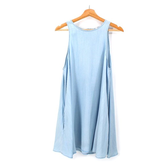 Rails Anya Dress Sleeveless Blue Tencel Trapeze A-Line Pockets Mini Swing SZ L - Picture 2 of 8